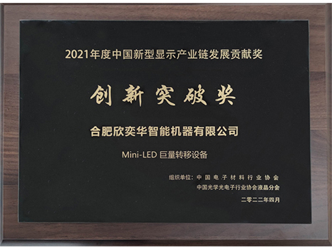 2021年新型顯示產(chǎn)業(yè)鏈發(fā)展貢獻(xiàn)獎——創(chuàng)新突破獎